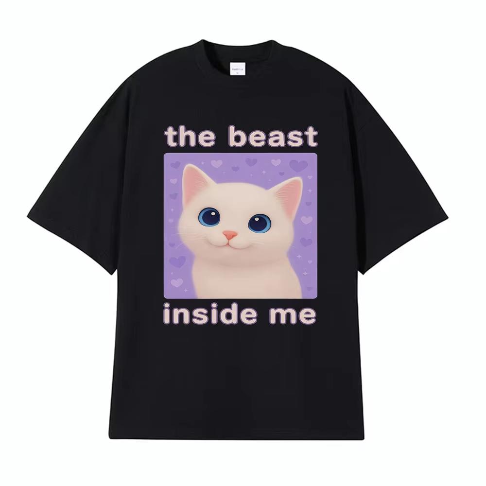 The Beast Inside Me Funny Cursed Cat Meme T Shirt Unisex Unisexs Fashion Casual 100 Cotton Tshirts Summer Comfort Cartoon Tshirt
