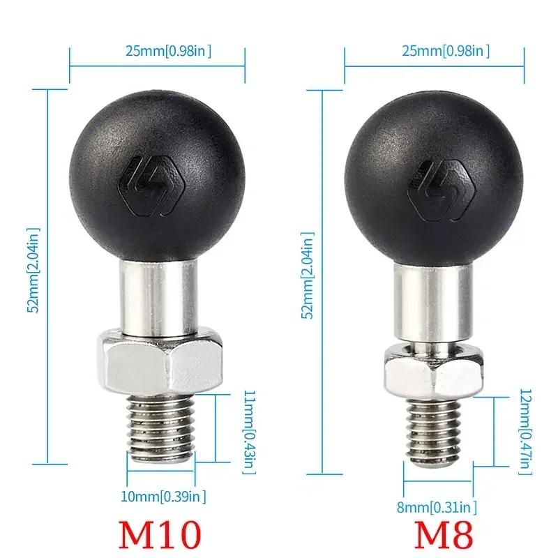 Motorcycle Handlebar Rail Mount M8 M10 Ball Mount Base Adapter 25mm Ball Head Screw On Mount for Action Camera Phone Holder