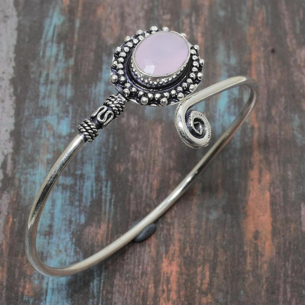 Удивительный розовый халцедоновый драгоценный камень ручной работы из стерлингового серебра 925 пробы регулируемый ювелирный браслет