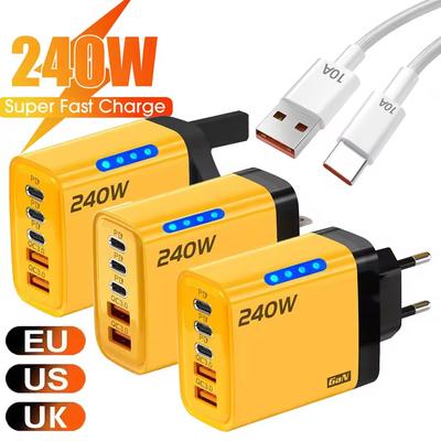 Зарядное устройство USB C на 5 портов, 240 Вт, Quick Charge 3.0, Type C, USB-зарядка для телефона, адаптер PD для быстрой зарядки для 16 Samsung Huawei