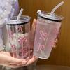 Bowknot Straw Cup Transparent Water Bottle Cute Coffee Cup