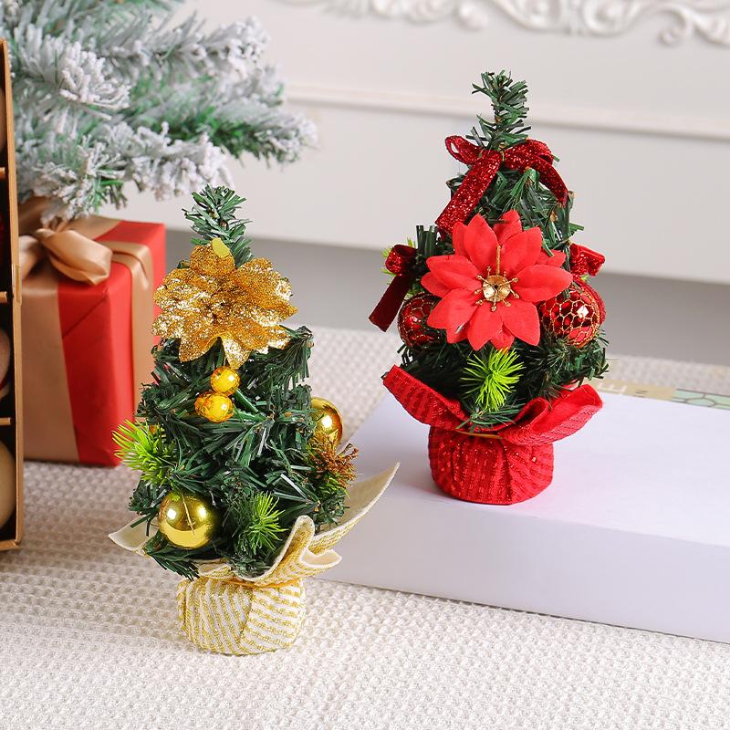20cm Mini Table Christmas Tree, Small Size Christmas Trees Gift for Kids and Friends, Desktop Christmas Tree, New Year's Tree Decoration with Flower