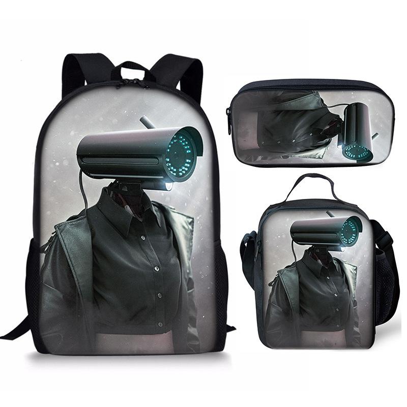 Classic Popular Novelty skibidi Toilet Man 3D Print 3pcs/Set Student School Bags Laptop Daypack Backpack Lunch bag Pencil Case