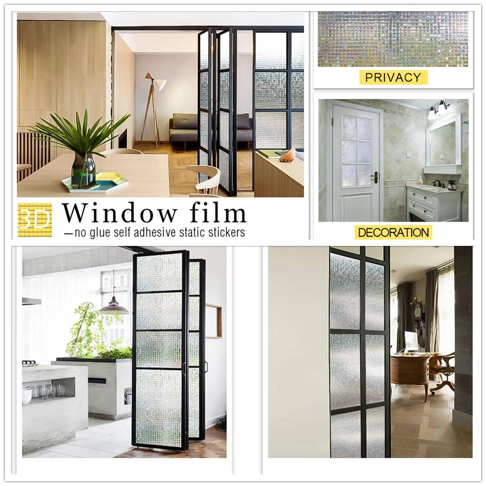 3D Радужная оконная пленка Мозаичное украшение для приватности Статическая самоклеящаяся пленка Блокировка УФ-излучения Терморегулирующие витражные наклейки