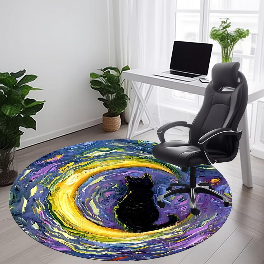 1pc Whimsical Feline Office Round Area Rug, Indoor Mat Suitable ForOffice, Under Office Chairs Bedroom Living Room Home Decor, Room Deco T180