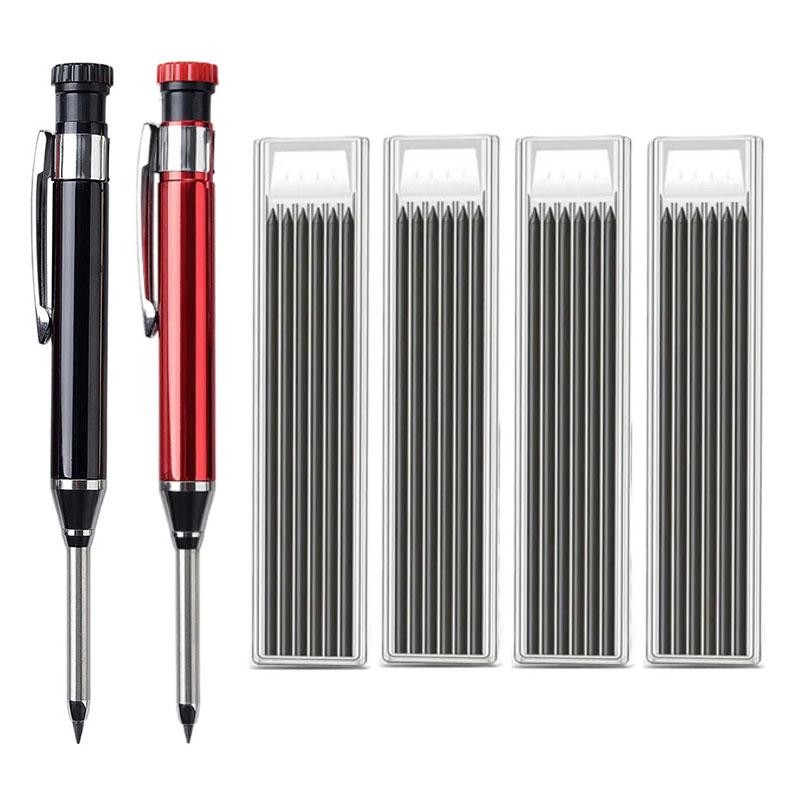 Long Head Nib Deep Hole Woodworking Metal Solid Carpenter Mechanical Pencil Set with Sharpener Construction Marking Scriber Tool