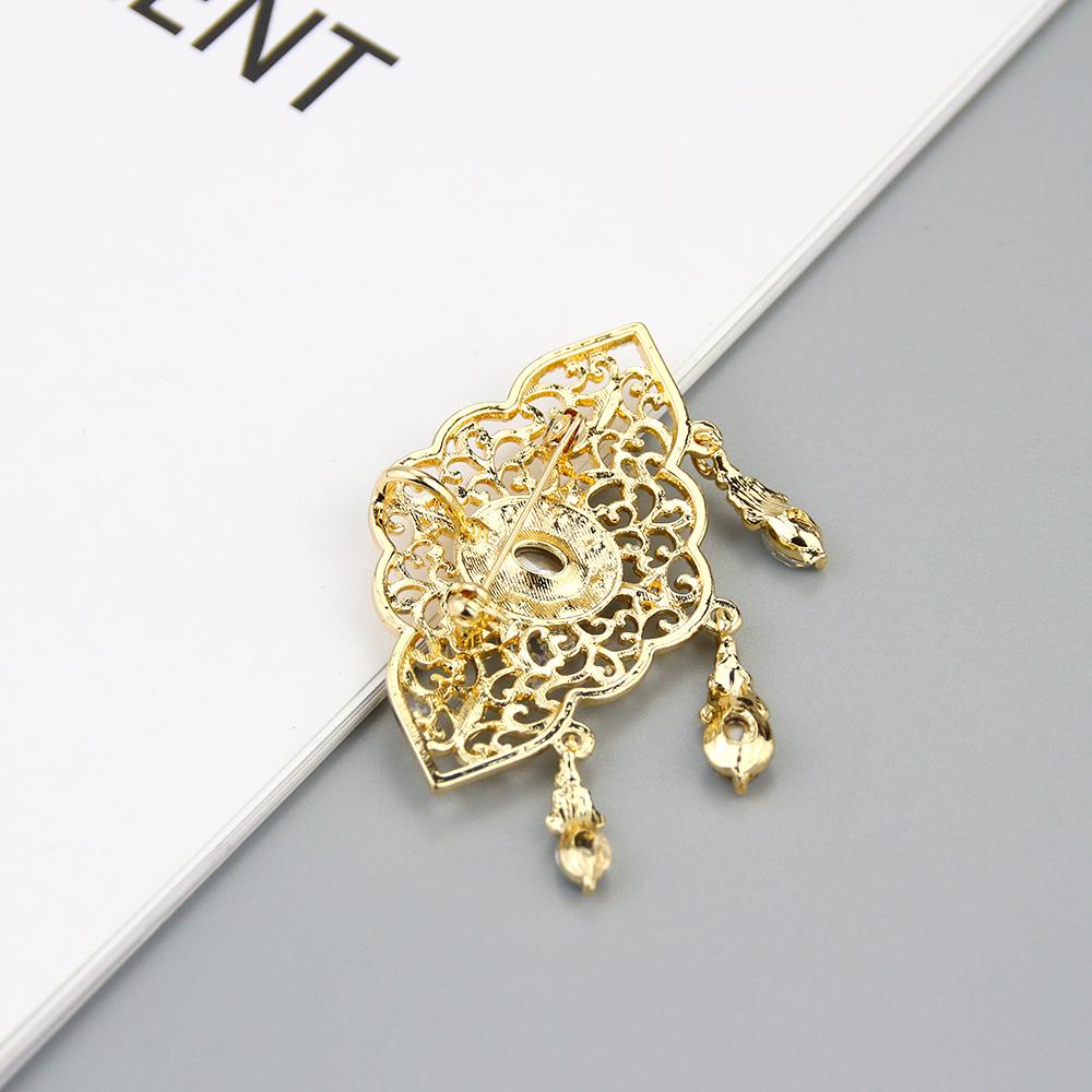 Chic Gold Color Crystal Brooch For Women Brooch Pins Flower Arabesque Bridal Wedding Jewelry