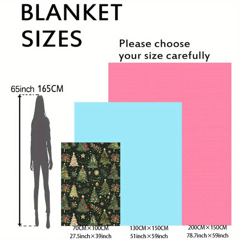 1 шт. Фланелевый плед в испанском стиле с рождественскими елками, звездами и елочными игрушками - Идеально подходит для кровати, дивана, офиса,