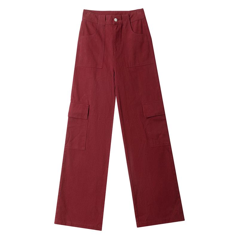 Women's Burgundy High-Waist Wide-Leg Pants - Slimming & Versatile for Spring/Autumn 2025