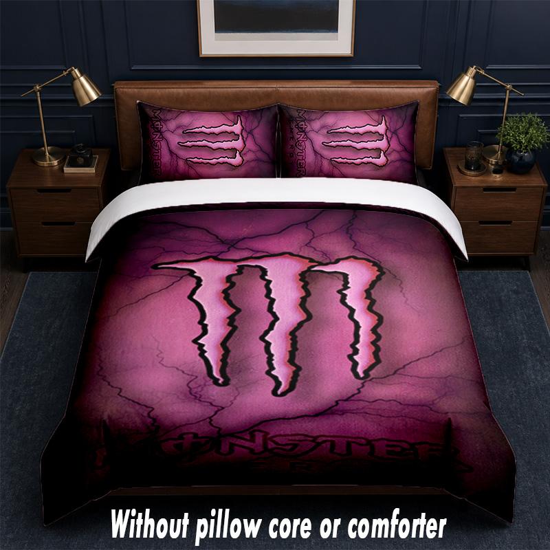 Monster Energy Design Bed Bedding Set 1 Duvet Cover + 2 Pillowcases Soft Breathable Household Bed Linens