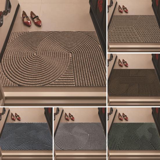 Door Mat Removes Dirt Recycled Anti-Slip Base Cuttable Geometric Pattern Indoor/Outdoor Use Entrance Rug for Kitchen Garage