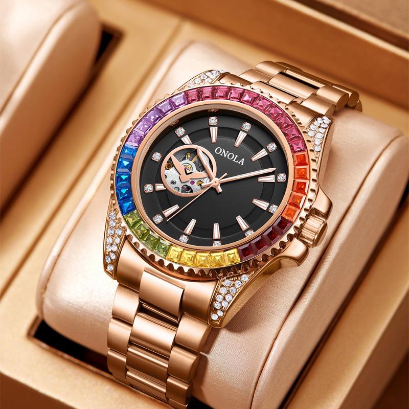 Top Brand New Rainbow Diamond Automatic Mechanical Watch Men's Solid Core Fine Steel Belt Waterproof Luminous Men's Wrist Watch