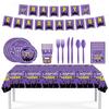 Pre-Sale Purple Graduation Season Theme Party Decorations Paper Plates Paper Cups Paper Towels Knives, Forks, Spoons, Flag Tablecloths