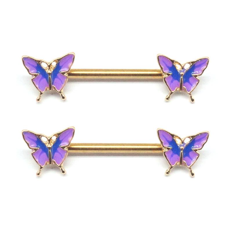 1 Pair Butterfly Nipple Barbell 14g Crystal Nipple Piercing Nipple Jewelry Heart Nipple Ring Bar Stainless Steel Body Piercing for Women