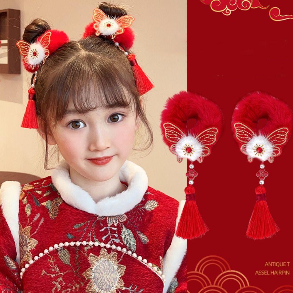 Tang Suit Children's New Year Headwear Hanfu Headwear Red Bow Hair Ring New Year Hair Rope  Kids