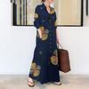 Printed Lapel Long Sleeve Insert Pocket Simple Loose Art Casual Long Shirt Dress