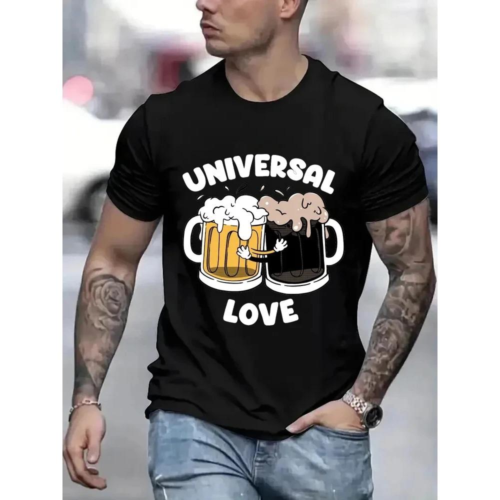 Мужские футболки с принтом Universal Love Funny Beer, дышащая одежда, летняя уличная одежда, свободные футболки, свободные топы с коротким рукавом