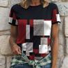 Women Summer T Shirt Grid Pattern Print Retro Fashion Short Sleeve Tees Casual Printed Tops