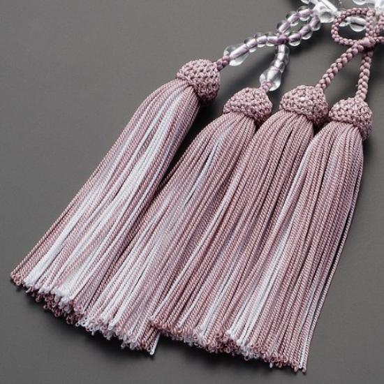 Buddhist Altar Shop Takita Shoten Buddhist Prayer Beads, Jodo Shinshu Formal Prayer Beads [Women's], Genuine Crystal, 8-inch, Silk Tassel with Head