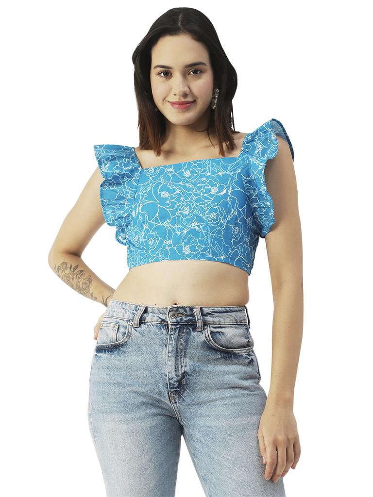 Moomaya Женский укороченный топ, квадратный вырез, рукава-крылышки, короткий хлопковый топ