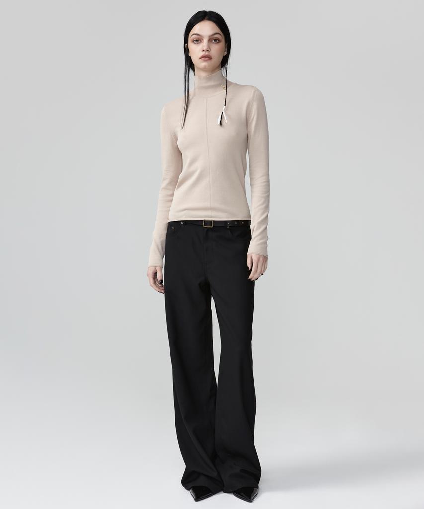 EAN JO Viscose Turtleneck Sheer Knit Top (Sand Beige)