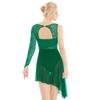 Women Adults Single Long Sleeve with Fingertip Lace Bodice Asymmetric Leotard Dress for Lyrical Modern Contemporary Ballet Dance