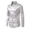 Men Dress Shirt Glossy Surface Satin Solid Color Turn-down Collar Button-down Mid Length Formal Busines Shirt Party Club Shirt