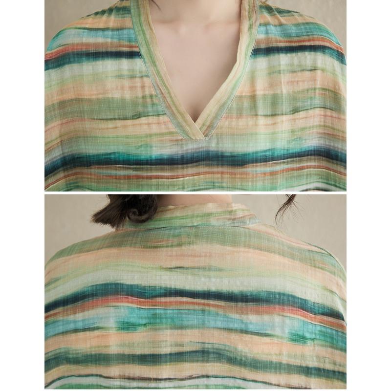 Dimanaf 2025 Женское длинное платье больших размеров Весна-лето Повседневное платье Свободное полосатое базовое хлопковое льняное винтажное макси