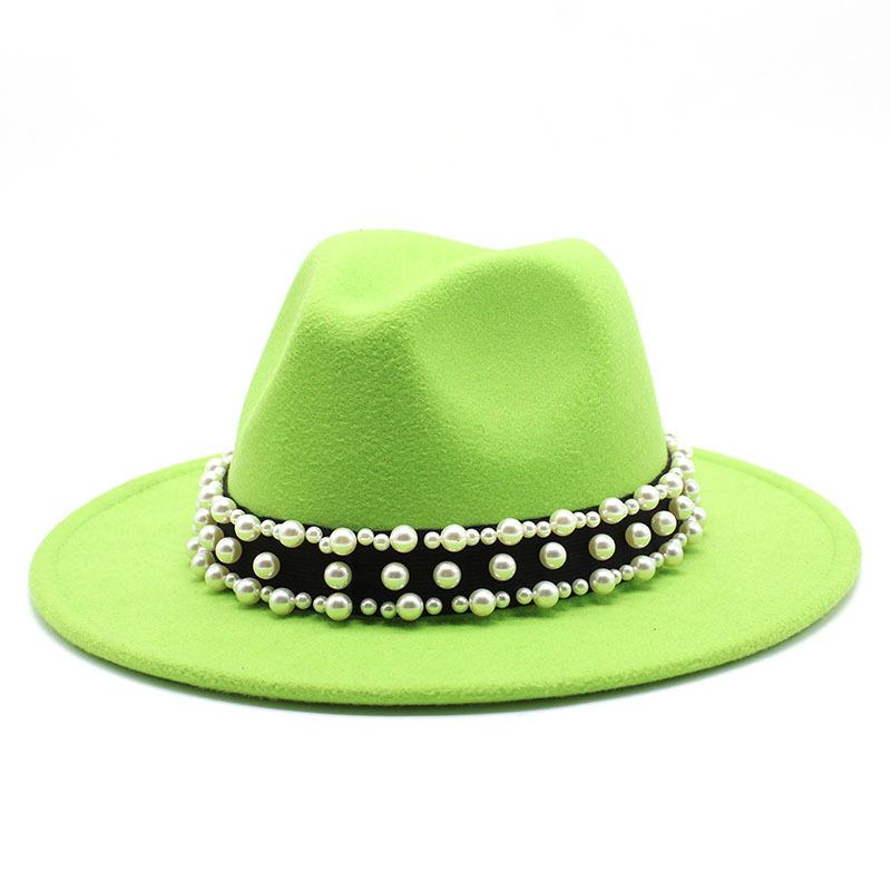 Jazz Hat, Pearl Top Hat, Женская модная мужская и женская шерстяная шляпа