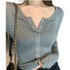 Long-sleeved T-shirt Women's Fall Pullover Single Breasted Slimming 100 High Waist Short Base Shirt Women Careful Machine V-neck Top