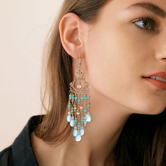 1 пара женских винтажных полых сережек с крючком в этническом стиле, увеличенные серьги из бусин в форме капли воды