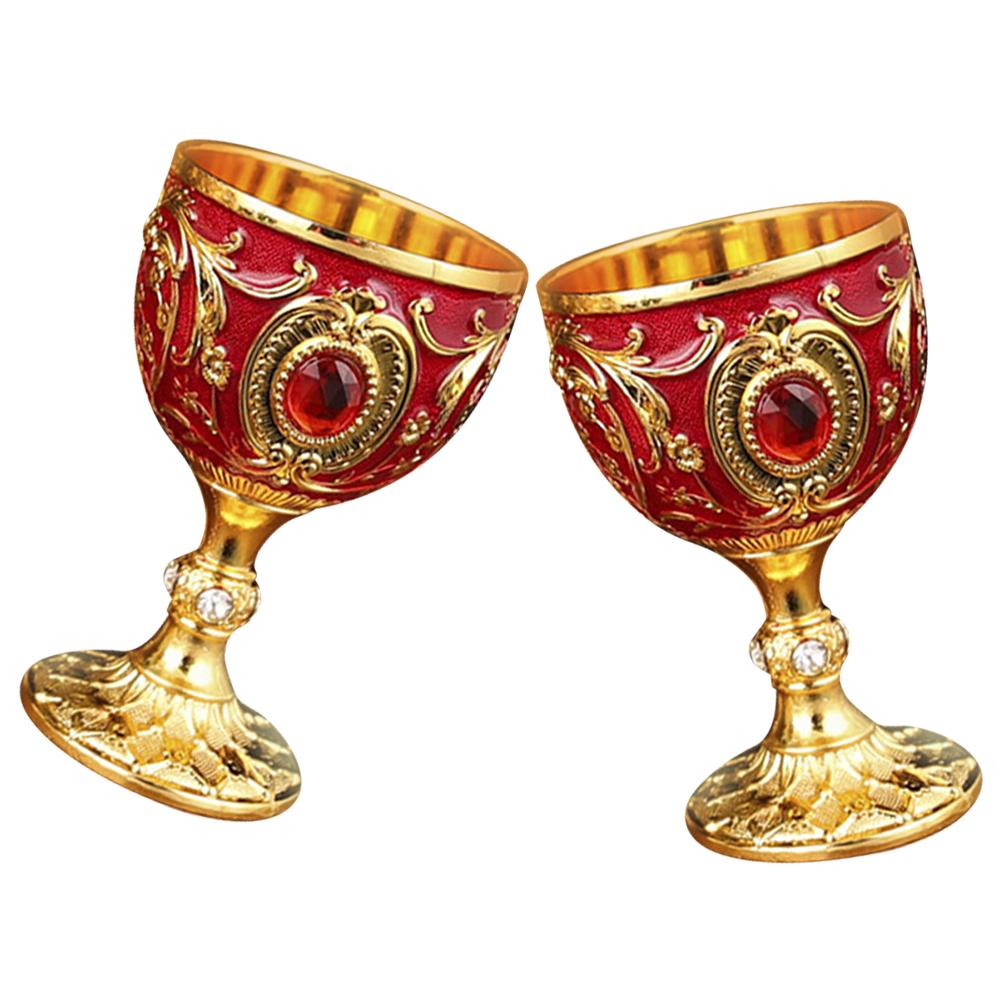 2pcs Retro Liquor Whiskey European Style Drinking Reusable Anti-Break Wine Cup Household Small Embossed Decorative Cup