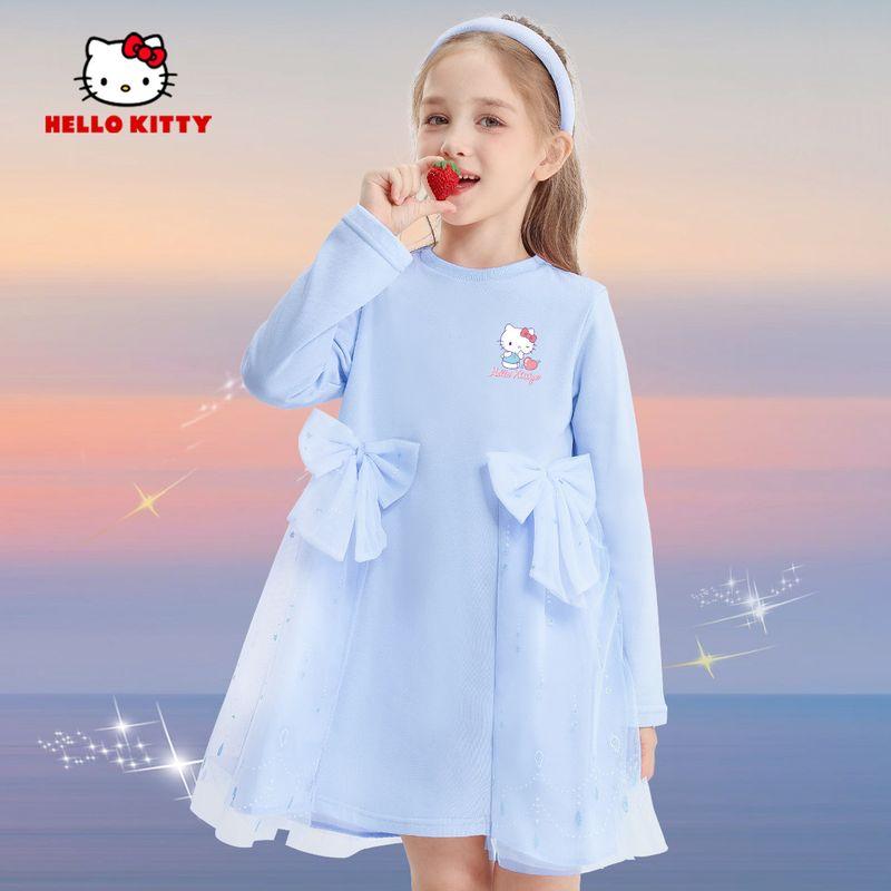 Hello Kitty Girls' Autumn Dress Princess Tulle Dress Preppy Style Little Girl Fashionable Dress Children's Autumn Clothing