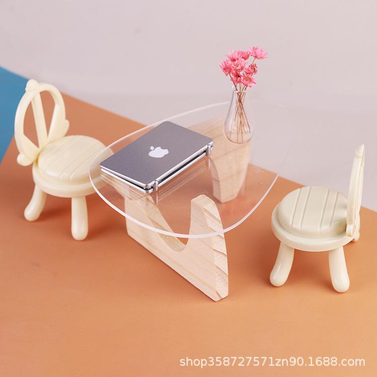 Good-Looking Mini Simulation Acrylic Table Chair Dining Table Living Room Office Model Ornament Play House Children'S Toys