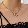 French Retro Metal Butterfly Pendant Necklace, Thick Chain, Exaggerated Personality, Collarbone Chain, Female