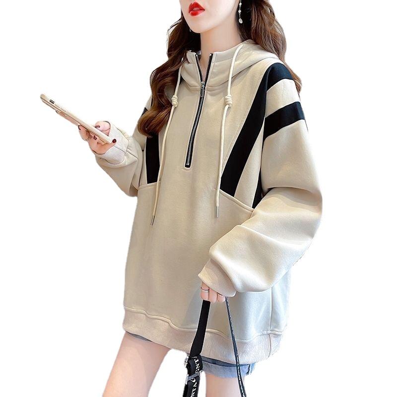 Повседневная толстовка в ленивом стиле со свободными плечами и застежкой-молнией