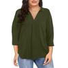 Women's Summer Chiffon Loose 7-quarter Sleeve V-neck Plus Size Shirt