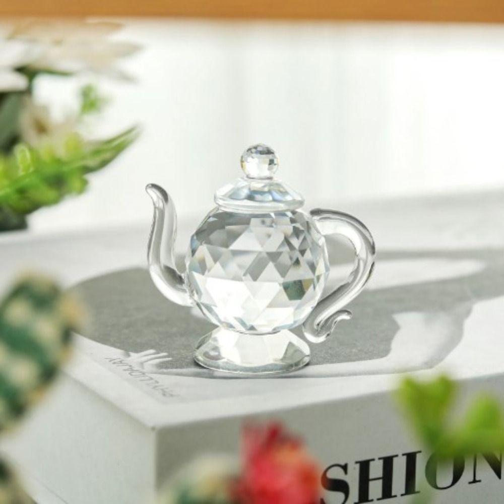 Clear Crystal Teapot Figurine Teapot shape Glass Teapot Teapot Sculpture Ornament Wedding Gift