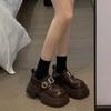 British Style with Skirt Thick Sole Heightening Small Leather Shoes Women's 2024 Autumn and Winter New French Retro Versatile Loafers Tide