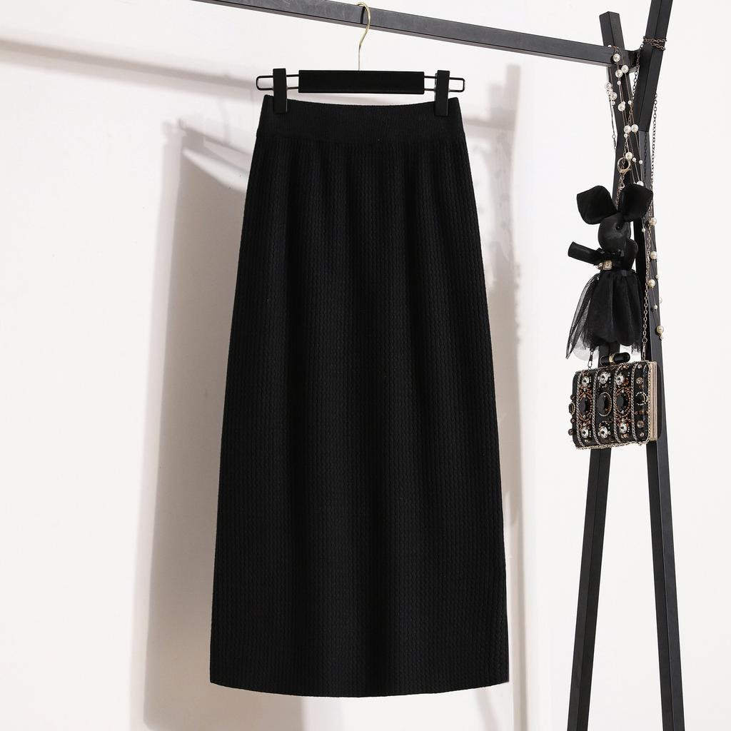 Женская зимняя обновленная юбка большого размера, облегающая прямая юбка с высокой талией, вязаная юбка-трапеция средней длины для полных женщин