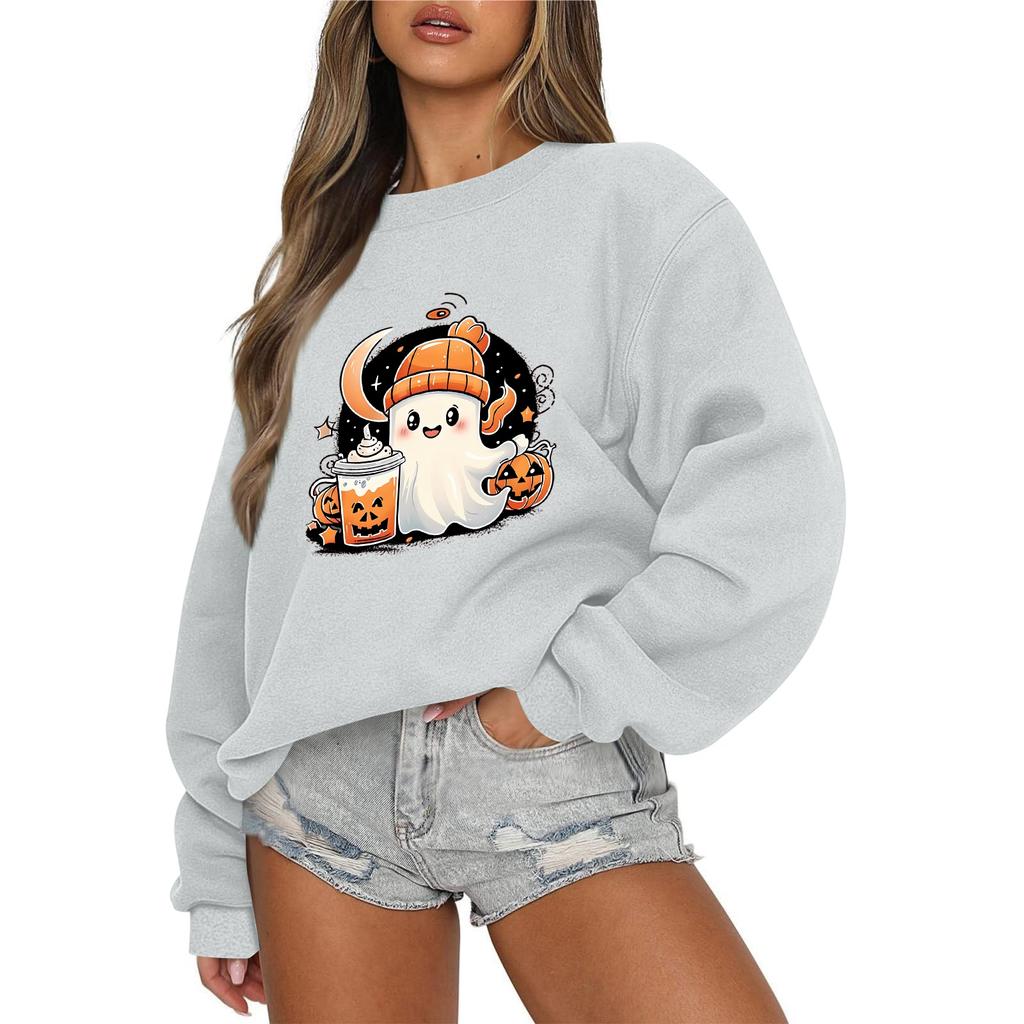 Женский повседневный модный свитшот с круглым вырезом и длинными рукавами с принтом на Хэллоуин