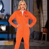 Halloween Prisoner Cosplay Jumpsuit with Manacle Halloween Unisex Children Adult Role Play Outfit Long Sleeves Lapel Zipper Festivals Parties