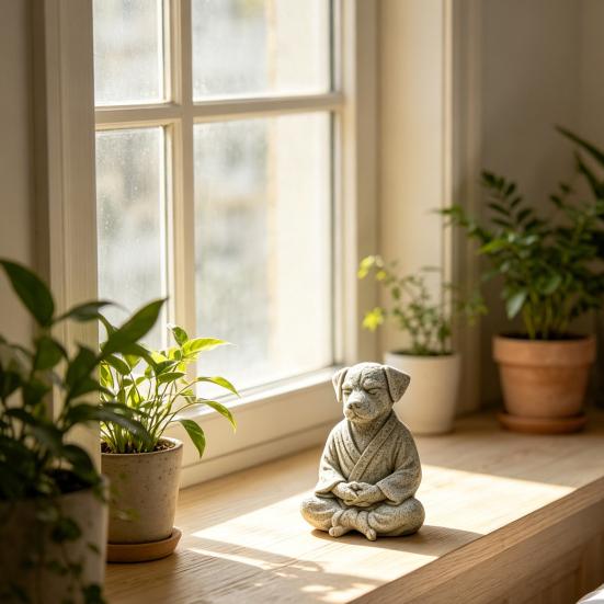 3D Printed Meditating Dog Statue, Cute Zen Puppy Sculpture, Retro Desk Decor for Home & Office, Unique Gift for Dog Lovers