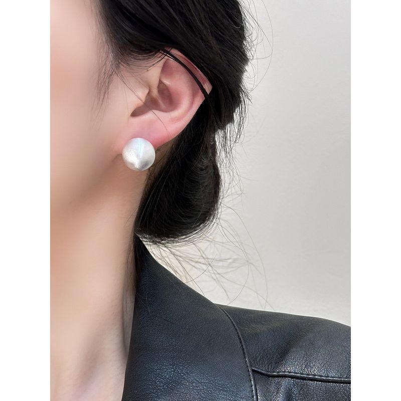 S925 Silver Needle European and American Niche Design Brushed Metal Ball High-End Earrings Ins Minimalist Style Simple Earrings for Women