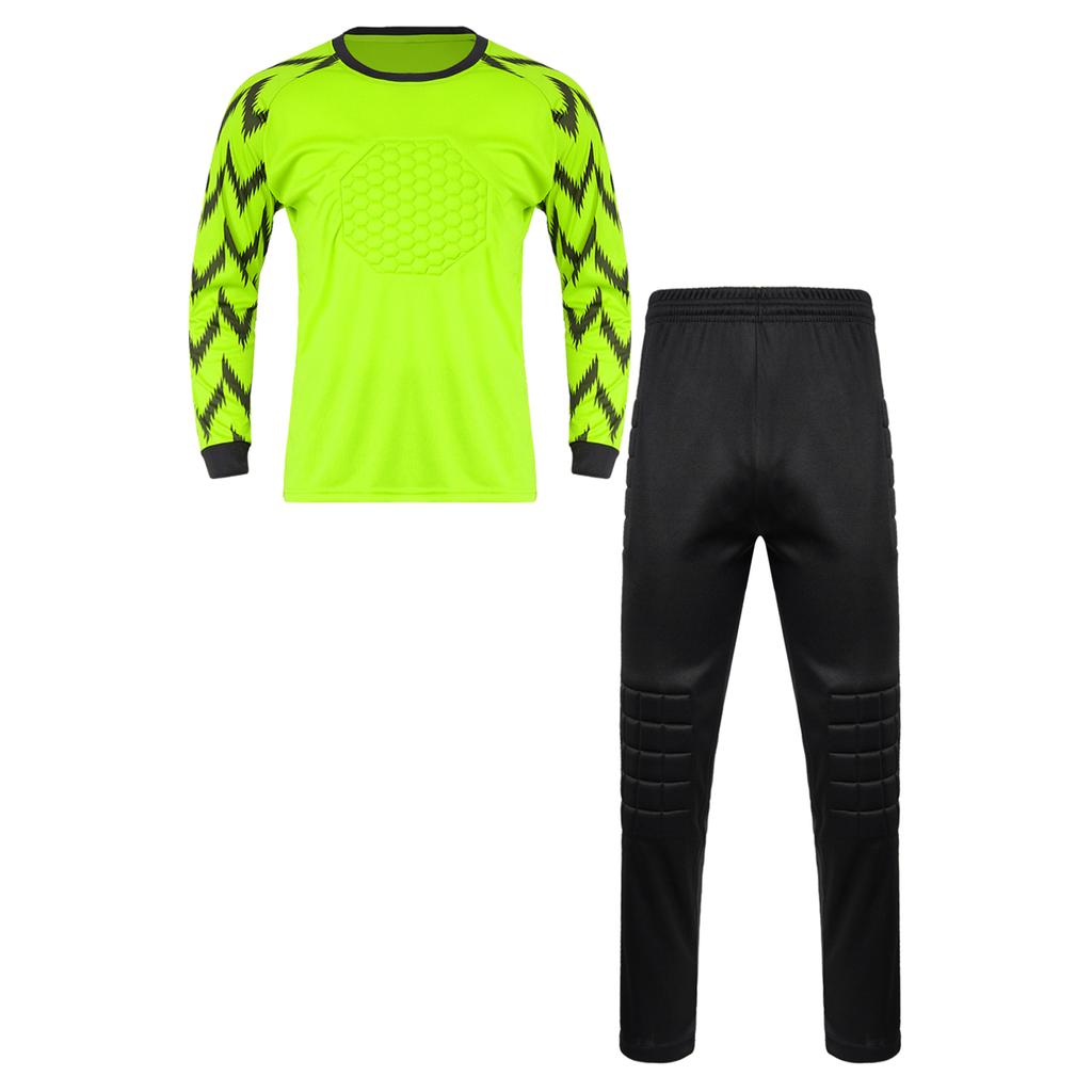 Детская тренировочная экипировка вратаря для мальчиков, футбольная форма, футболка с подкладкой из губчатой ​​ткани и спортивными штанами с длинными рукавами