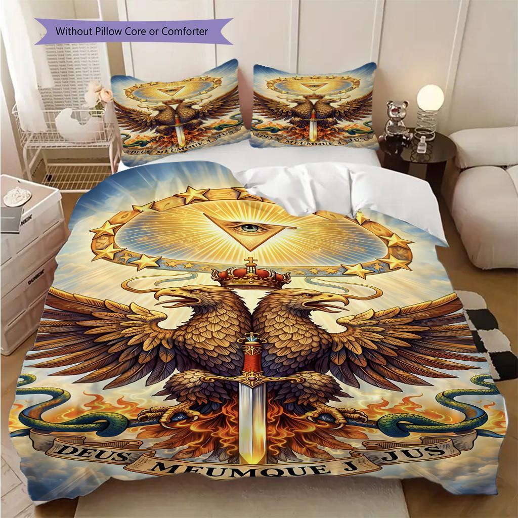 Modern Freemasonry bedding, duvet cover, pillowcase, home decoration, birthday gift (1 * duvet cover+2 * pillowcase, coreless)