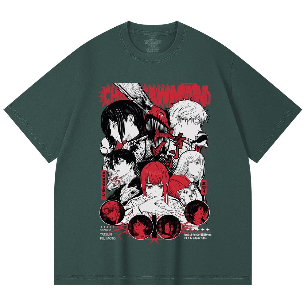 230 Gsm 100% Cotton Chainsaw Man V60 Print Unisex Heavy Cotton T Shirt