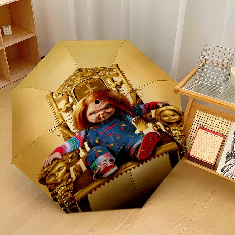 Child's Play Chucky Tiffany Windproof Auto 8 Rib Folding Umbrella Portable Outdoor Parasol