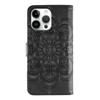 For iPhone 14 Pro Max Case PU Leather Mandala Imprinted Design Wallet Phone Cover