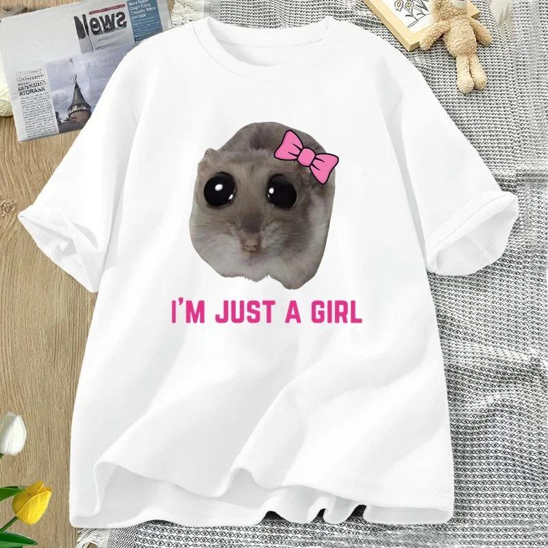 Im Just A Girl Hamster TShirt Cute Hamster Meme Shirt Casual Short Sleeve Tee for Women GirlsCasual and Versatile